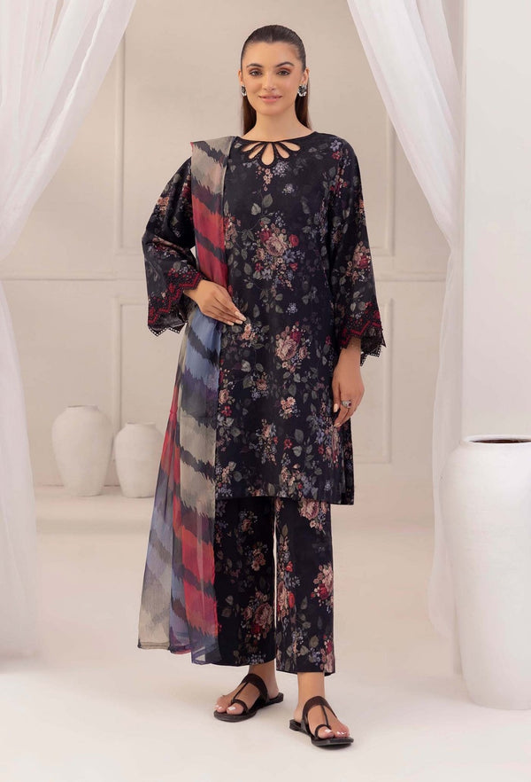 ADAN'S | KARANDI | Digital Printed | Unstitch | 3PC | SI - D - 3045 - BLACK