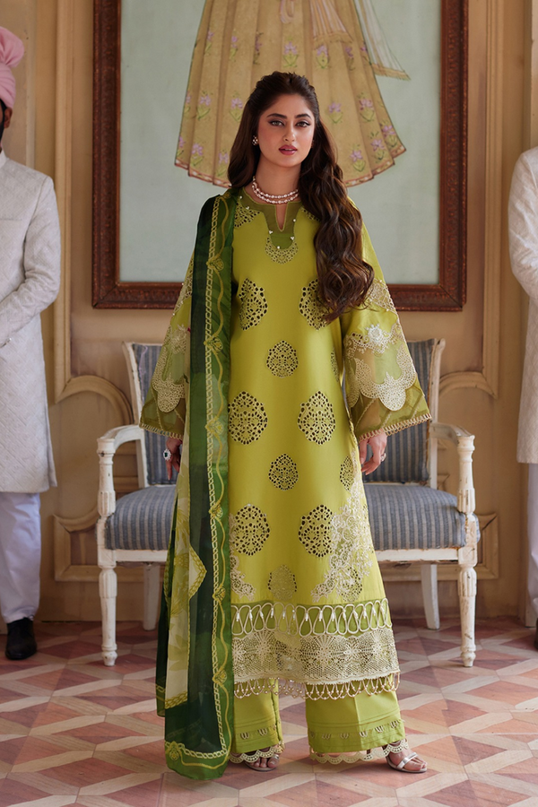 ELAF | CHIKANKARI LAWN | UNSTITCH | 3PC | SI - F - 6083 - DEW GREEN