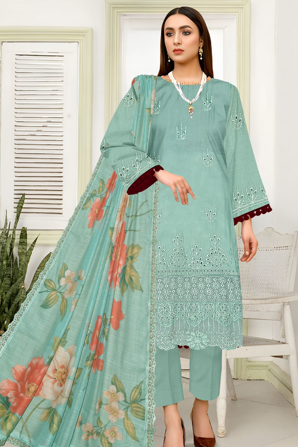 LUXURY | CHIKANKARI LAWN | UNSTITCH | 3PC | SI - F - 6055 - FEROZI