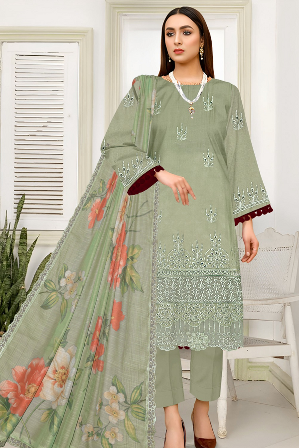 LUXURY | CHIKANKARI LAWN | UNSTITCH | 3PC | SI - F - 6055 - PISTA