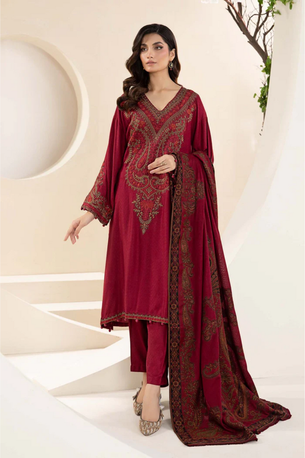 MARIA B | EMBROIDERED LAWN | UNSTITCH | 3PC | SI - F - 6018 -MAROON