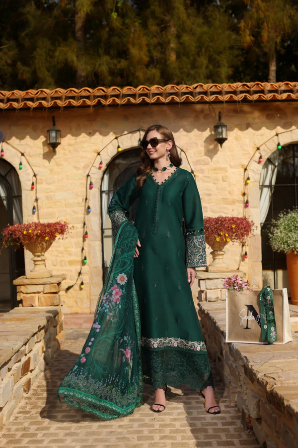 NOOR BY SADIA | CHIKANKARI LAWN | UNSTITCH | 3PC | SI - F - 6088 - DARK GREEN