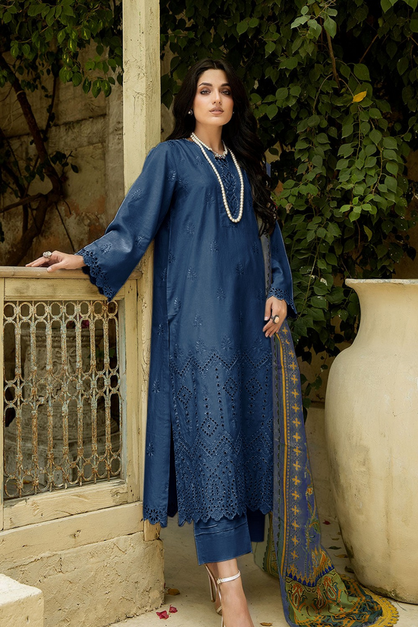 SAFWA | EMBROIDERED LAWN | UNSTITCH | 3PC | SI - F - 6053 - BLUE