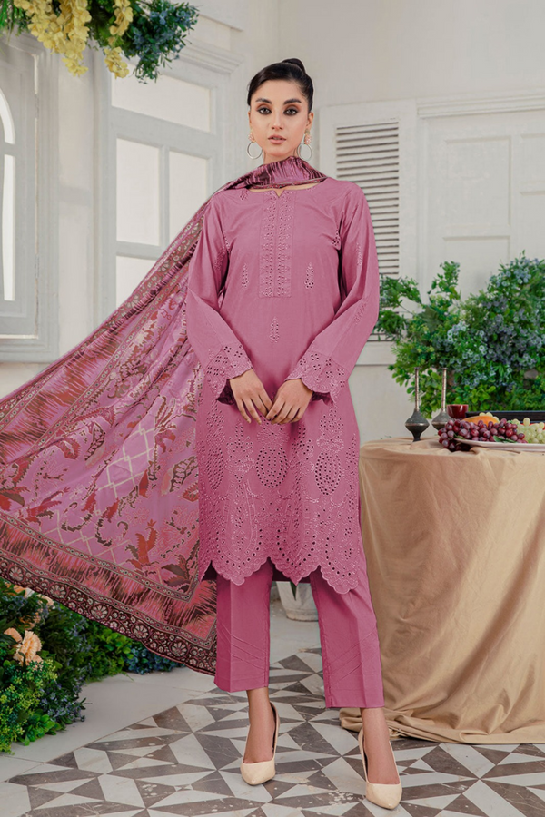 SAFWA | CHIKANKARI LAWN | UNSTITCH | 3PC | SI - F - 6079 - PINK