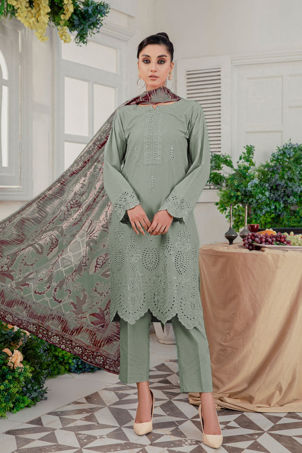 SAFWA | CHIKANKARI LAWN | UNSTITCH | 3PC | SI - F - 6079 - PISTA