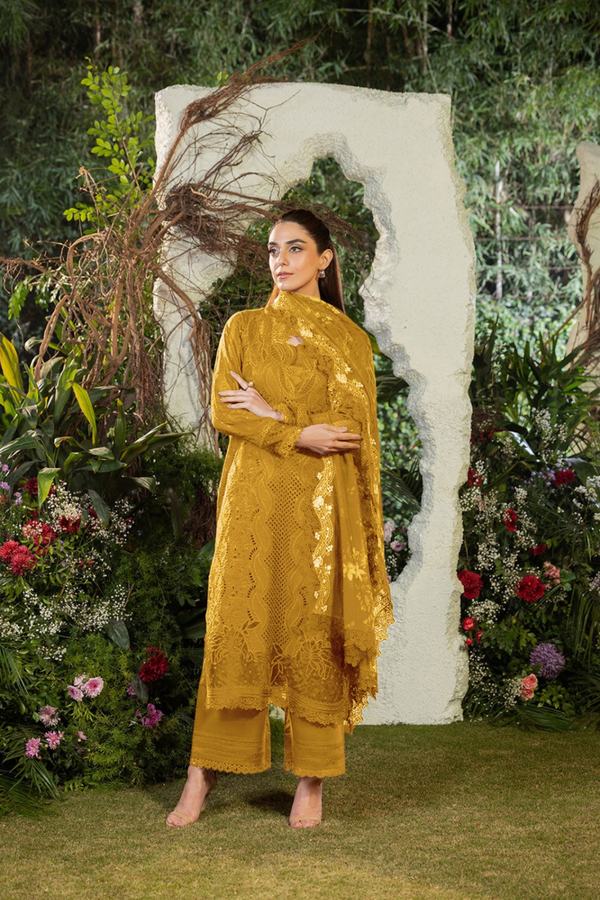 SOBIA NAZIR | CHIKANKARI LAWN | UNSTITCH | 3PC | SI - F - 6086 - GOLDEN