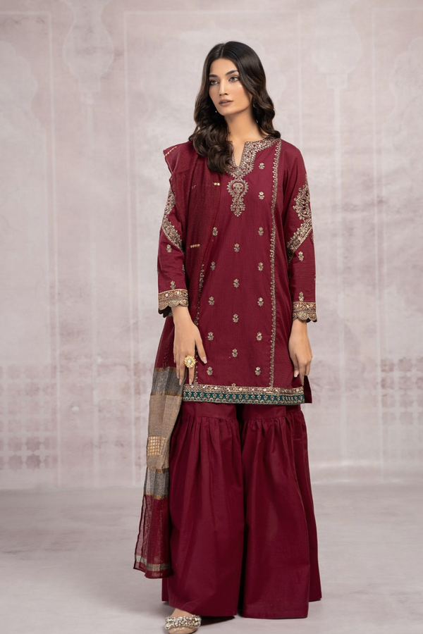 MARIA B | EMBROIDERED LAWN | UNSTITCH | 3PC | SI - F - 6017 - MAIROON