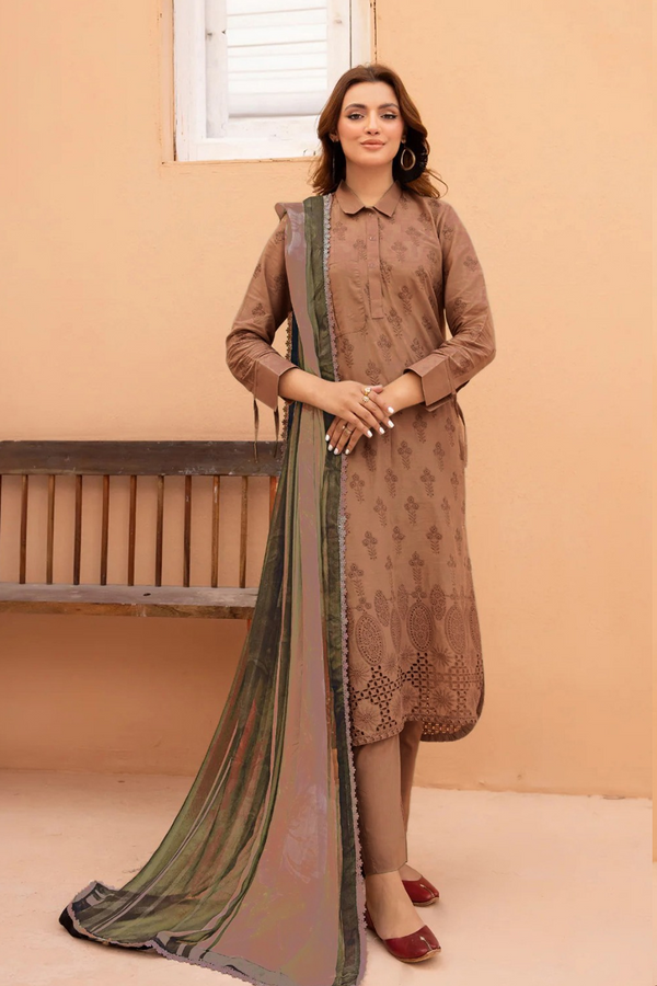 JOHRA | EMBROIDERED LAWN | UNSTITCH | 3PC | SI - F - 6014 - Brown